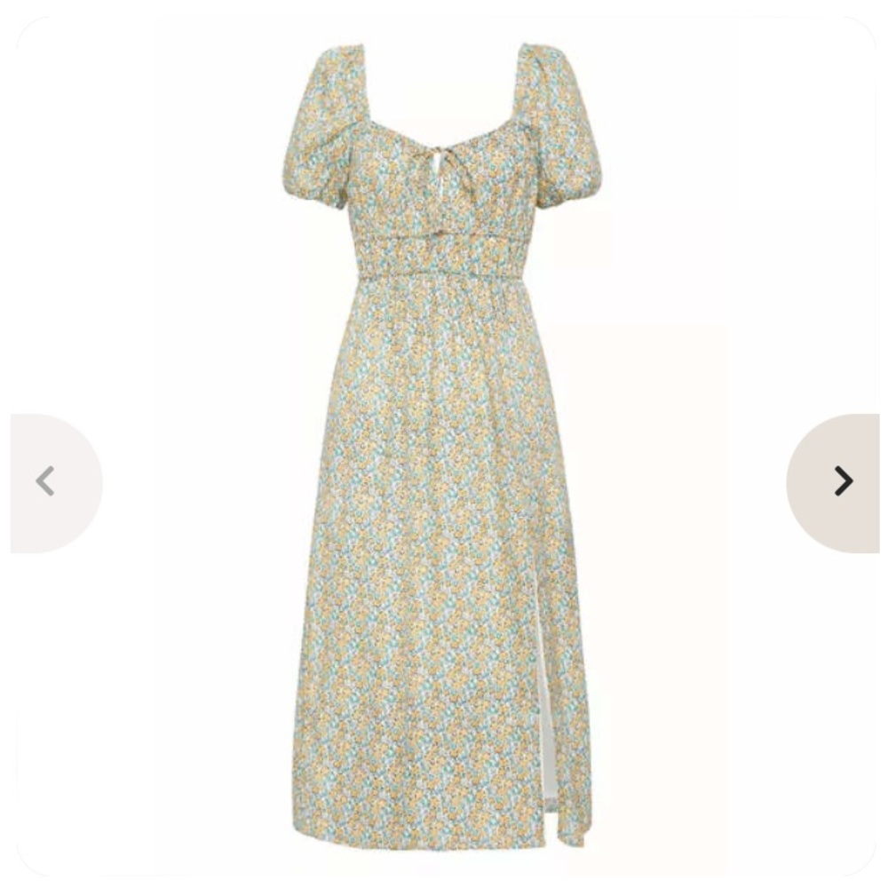 Faithfull the Brand Terina Midi Dress Sabinosa Floral Print Puff Sleeve Linen